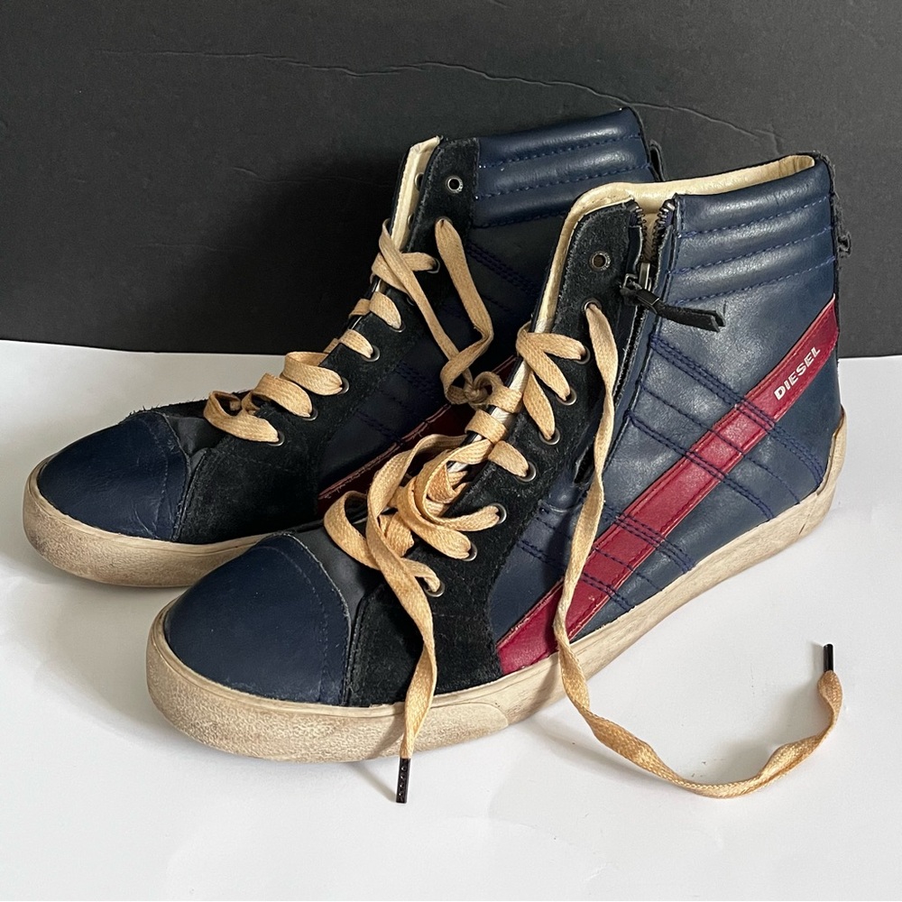 Diesel D-String Plus Navy Blue Leather High Top Sneaker Men’s